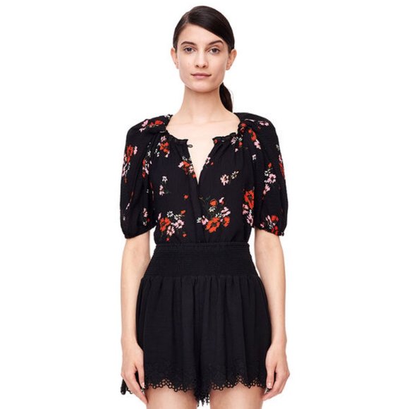 Rebecca Taylor Short Sleeve Marguerite Silk EXCLUSIVE Floral Print Top Sz 00 - Picture 2 of 9
